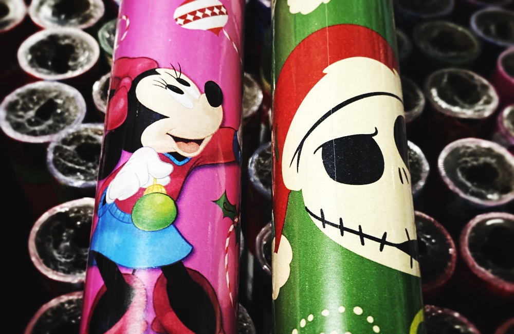 Disney wrapping paper with Jack Skellington.
