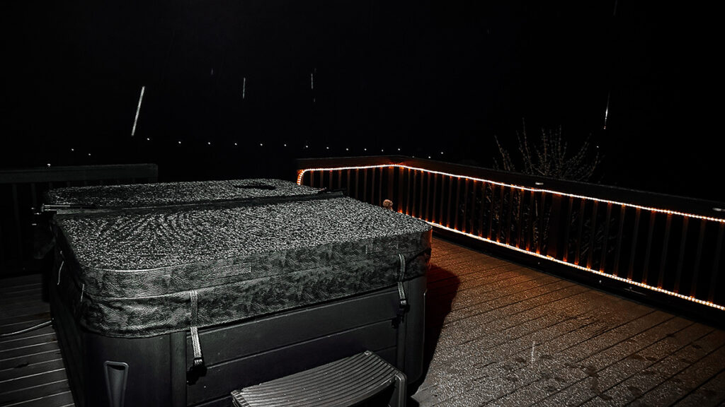 snow on the hot tub