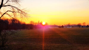 sunset in winter over rural southern indiana
