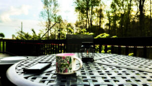 morning coffee on the deck in the country