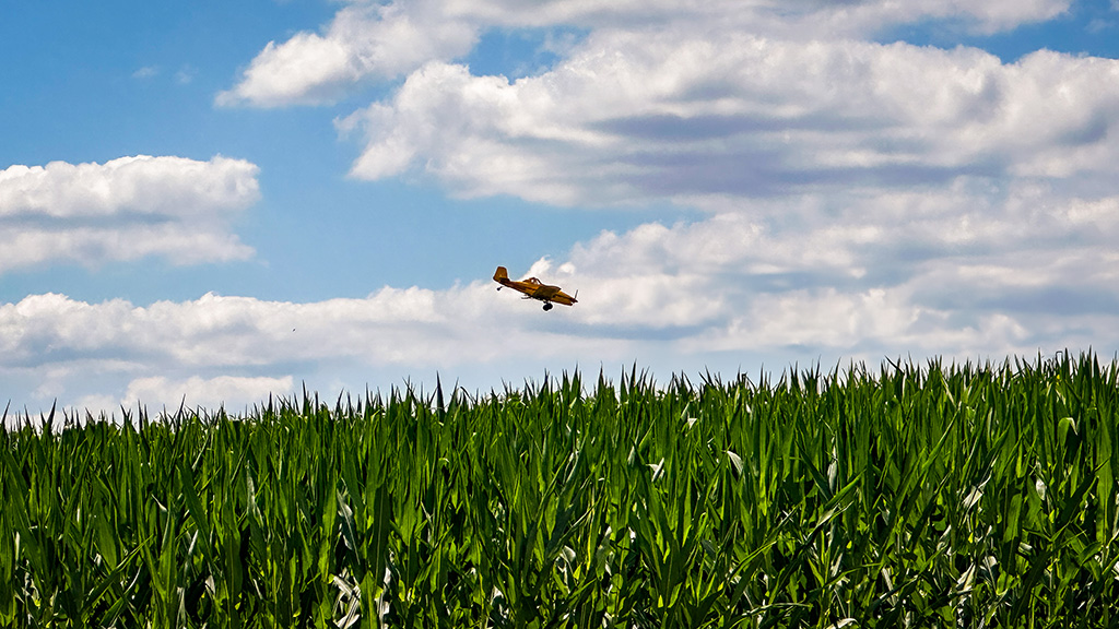 crop duster in rural southern indiana