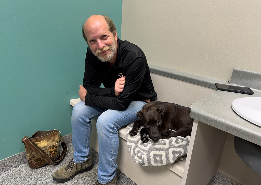 Perry with Hugo at the hospital