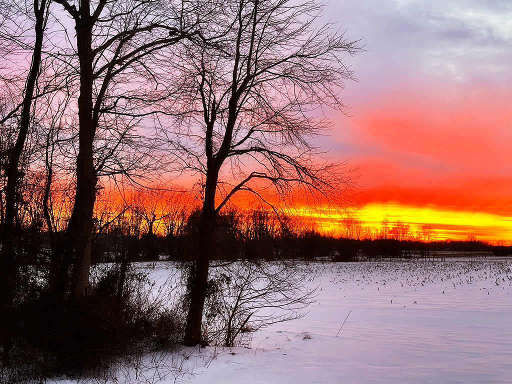 winter sunset in Indiana