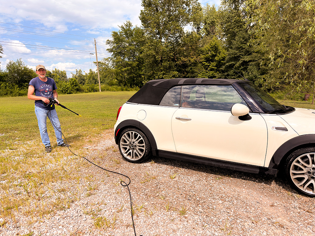 Perry washing the Mini