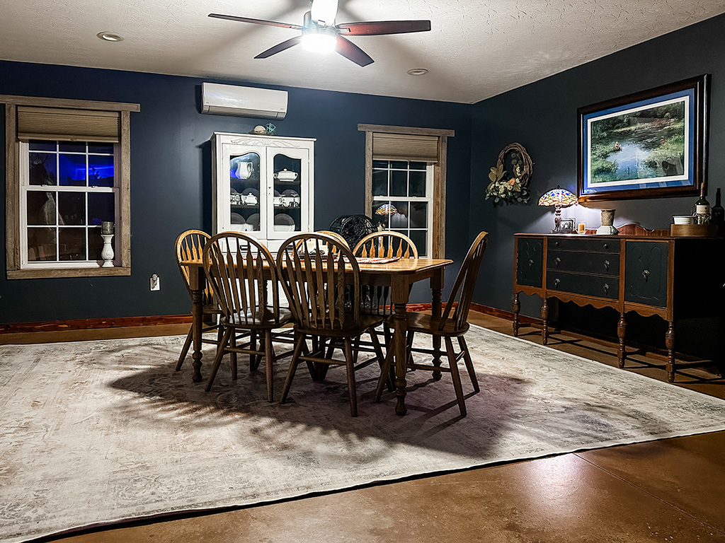dining room with large rug